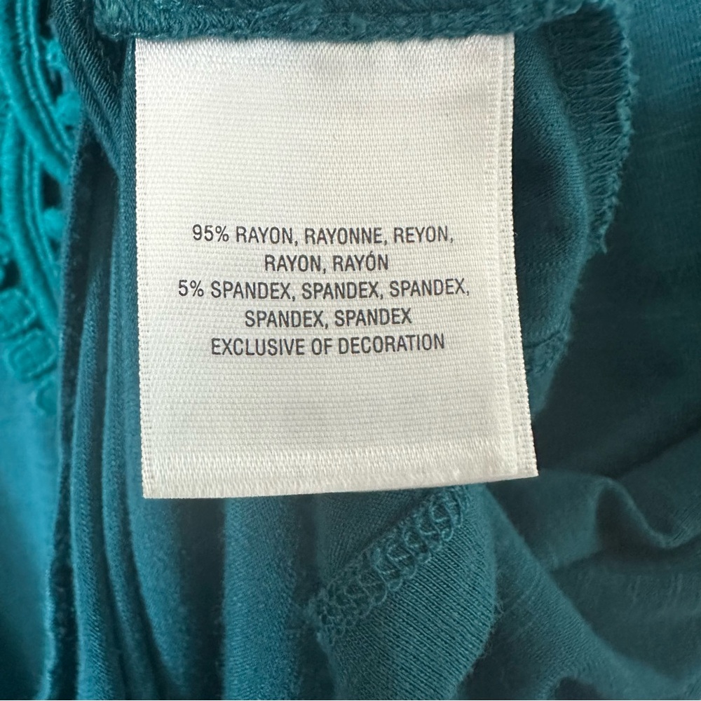 ANTHROPOLOGIE Bobbinlace Tee Knit Top Teal Crochet Lace Front Petite - Picture 5 of 6